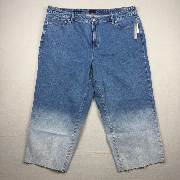 Talbots Denim - Talbots Women 22W Two Tone Blue Ombre Wide Leg Crop Jean High Waist Raw Hem NWT